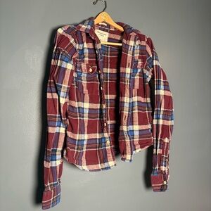 Abercrombie & Fitch Men’s XL Plaid Flannel Shirt Muscle Fit Burgundy Blue